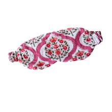 Load image into Gallery viewer, Pink block printed cotton sleep eye mask with drawstring pouch, ethically handmade in India (Copy)