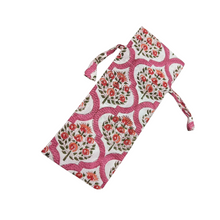 Load image into Gallery viewer, Pink block printed cotton sleep eye mask with drawstring pouch, ethically handmade in India (Copy)