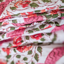 Load image into Gallery viewer, Pink block printed cotton sleep eye mask with drawstring pouch, ethically handmade in India (Copy)
