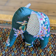 Load image into Gallery viewer, Decorative fabric elephant on a patterned rug
