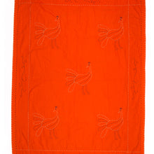 Load image into Gallery viewer, Orange fabric with embroidered chicken patterns on a white background