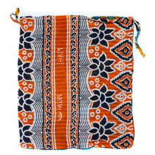 Load image into Gallery viewer, Decorative bag with orange, blue, and white patterns on a white background
