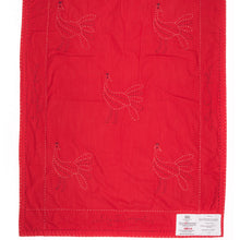 Load image into Gallery viewer, Red quilt with embroidered birds on a white background