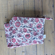 Load image into Gallery viewer, Quilted Sari Pouches: Beige Floral Pattern with Colourful Zipper