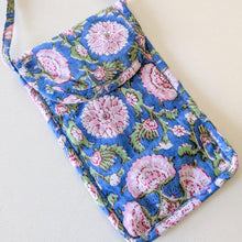 Load image into Gallery viewer, Blue Block-Printed Crossbody Mobile Phone Cell Phone Bag With Slim Pocket