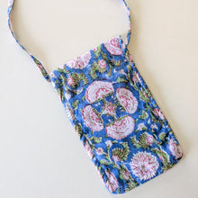 Load image into Gallery viewer, Blue Block-Printed Crossbody Mobile Phone Cell Phone Bag With Slim Pocket