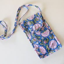 Load image into Gallery viewer, Blue Block-Printed Crossbody Mobile Phone Cell Phone Bag With Slim Pocket