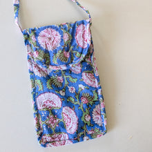 Load image into Gallery viewer, Blue Block-Printed Crossbody Mobile Phone Cell Phone Bag With Slim Pocket
