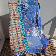 Load image into Gallery viewer, Reversible sari patchwork throw blanket