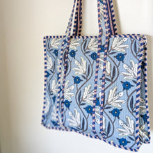 Load image into Gallery viewer, Quilted Market Tote Bags: Colourful Screen Printed Kantha Tote Bags, Ethically Handmade in India