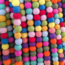 Load image into Gallery viewer, Multicoloured felt ball garlands with a close-up view