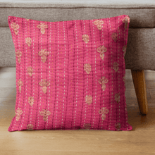 Load image into Gallery viewer, Cotton sari cushion cover with kantha stitching - Shakti.ism | शक्तिवाद