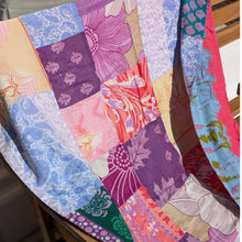 Load image into Gallery viewer, Reversible sari patchwork throw blanket
