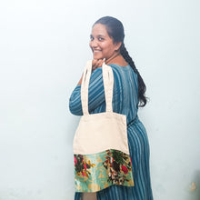 Load image into Gallery viewer, Half sari, half cotton tote bag, ethically handmade in India
