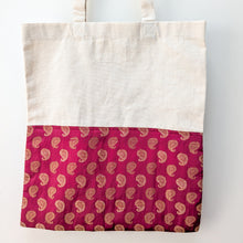 Load image into Gallery viewer, Half sari, half cotton tote bag, ethically handmade in India