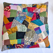 Load image into Gallery viewer, Sari patchwork cushion with cover on lying on a white surface