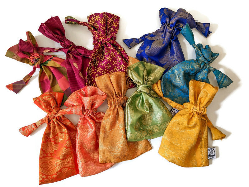 Sari pouch bundle, rainbow gift bags, 10 pack