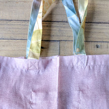 Load image into Gallery viewer, lilac sari tote bag on wooden background