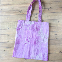 Load image into Gallery viewer, pink sari tote bag on wooden background