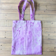 Load image into Gallery viewer, pink sari tote bag on wooden background