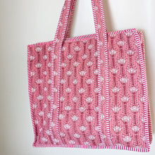 Load image into Gallery viewer, Quilted Market Tote Bags: Colourful Screen Printed Kantha Tote Bags, Ethically Handmade in India