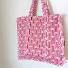 Load image into Gallery viewer, Quilted Market Tote Bags: Colourful Screen Printed Kantha Tote Bags, Ethically Handmade in India