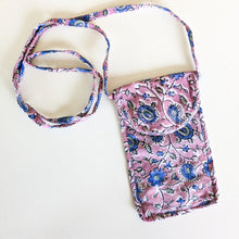 Load image into Gallery viewer, Lavender Block-Printed Crossbody Mobile Phone Cell Phone Bag With Slim Pocket