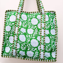 Load image into Gallery viewer, Quilted Market Tote Bags: Colourful Screen Printed Kantha Tote Bags, Ethically Handmade in India