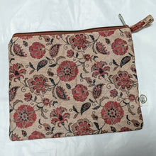 Load image into Gallery viewer, Quilted Sari Pouches: Burgundy Floral Pattern with Colourful Zipper