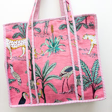Load image into Gallery viewer, Quilted Market Tote Bags: Colourful Screen Printed Kantha Tote Bags, Ethically Handmade in India