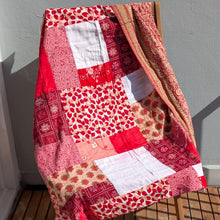 Load image into Gallery viewer, Reversible sari patchwork throw blanket