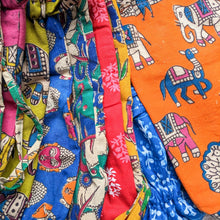 Load image into Gallery viewer, Reusable Kalamkari Cotton Bottle Gift Bags close up of various colours and patterns