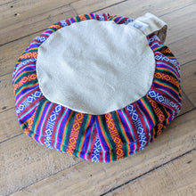 Load image into Gallery viewer, Round meditation cushion cover with strap, yoga bolster pillowcase handmade in Nepal