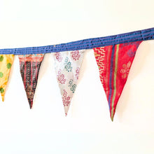 Load image into Gallery viewer, Upcycled sari flags, reusable sari bunting