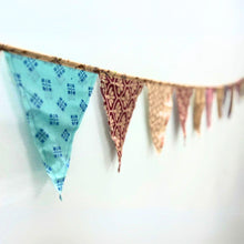 Load image into Gallery viewer, Upcycled sari flags, reusable sari bunting