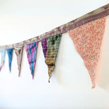 Load image into Gallery viewer, Upcycled sari flags, reusable sari bunting