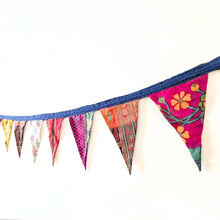 Load image into Gallery viewer, Upcycled sari flags, reusable sari bunting