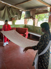 Load image into Gallery viewer, Hand block printed scarf, Indian cotton, red yellow flowers - Shakti.ism | शक्तिवाद
