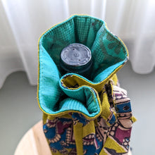 Load image into Gallery viewer, Reusable Kalamkari Cotton Pouch, Bottle Gift Bag, Lime Green - Shakti.ism | शक्तिवाद