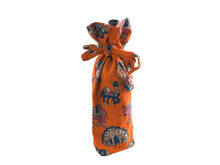 Load image into Gallery viewer, Reusable Kalamkari Cotton Pouch, Bottle Gift Bag, Orange - Shakti.ism | शक्तिवाद