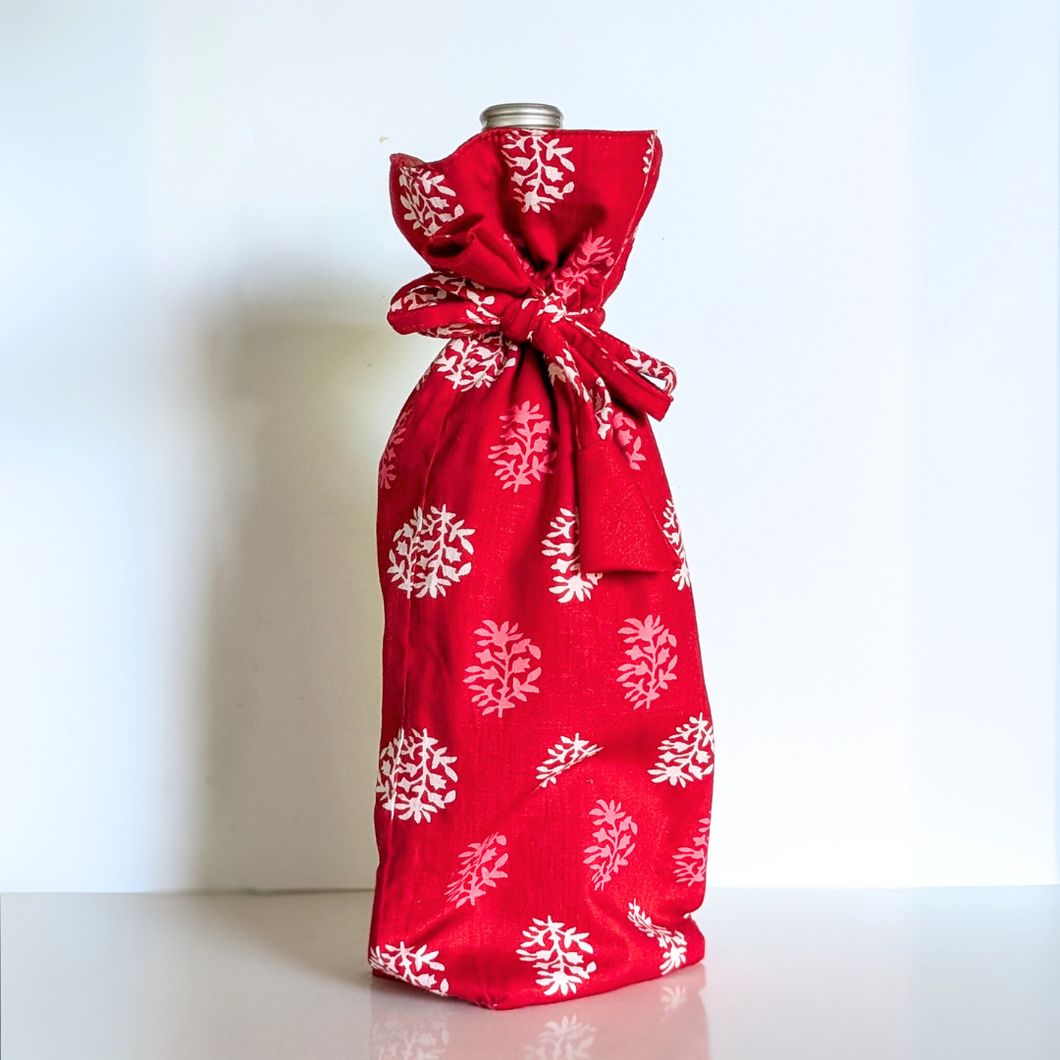 Reusable Kalamkari Cotton Bottle Gift Bags, Ethically Handmade in India