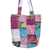 Load image into Gallery viewer, Colourful Sari Patchwork Tote Bags, Fair Trade Market Weekender Bag
