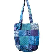 Load image into Gallery viewer, Colourful Sari Patchwork Tote Bags, Fair Trade Market Weekender Bag in Shades of Blue
