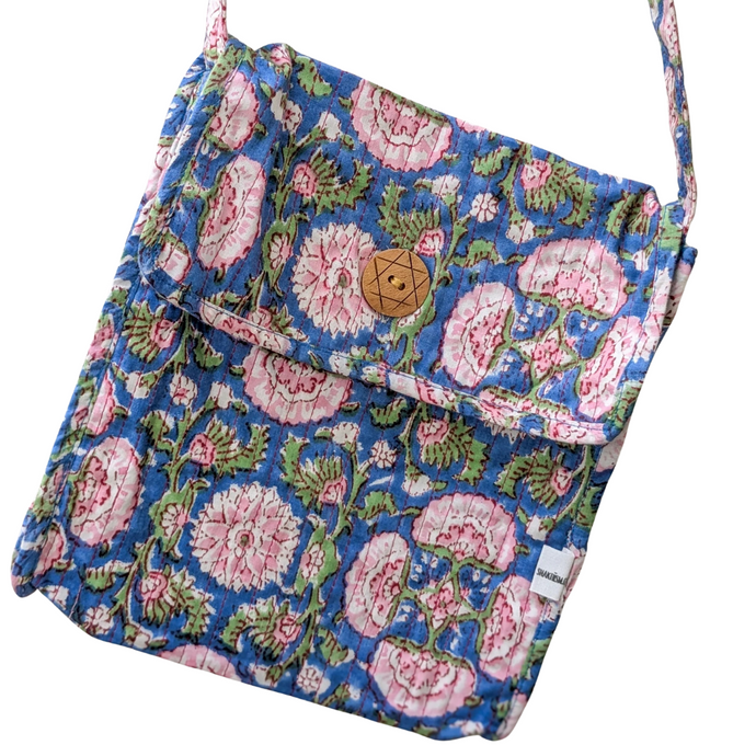 Quilted Block-Printed Cotton Crossbody Bag – Fair Trade Handmade Eco-Friendly Satchel