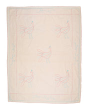 Load image into Gallery viewer, Embroidered, 100% cotton kantha baby blanket in grey and white peacock design by Khushi Kantha

