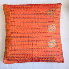 Load image into Gallery viewer, Cotton sari cushion cover with kantha stitching
