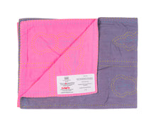 Load image into Gallery viewer, Embroidered, 100% cotton kantha baby blanket in pink and grey leaf design by Khushi Kantha
