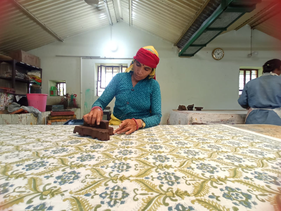 A skilled artisan engaged in the art of block printing for Shakti.ism