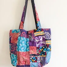 Load image into Gallery viewer, Colourful Sari Patchwork Tote Bags, Large Fair Trade Cotton Market Bags
