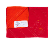 Load image into Gallery viewer, Embroidered, 100% cotton kantha baby blanket in red and orange elephant design by Khushi Kantha
